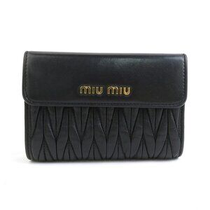 Auth MIUMIU Matelasse Bifold Wallet Black Leather/Goldtone - 55793k